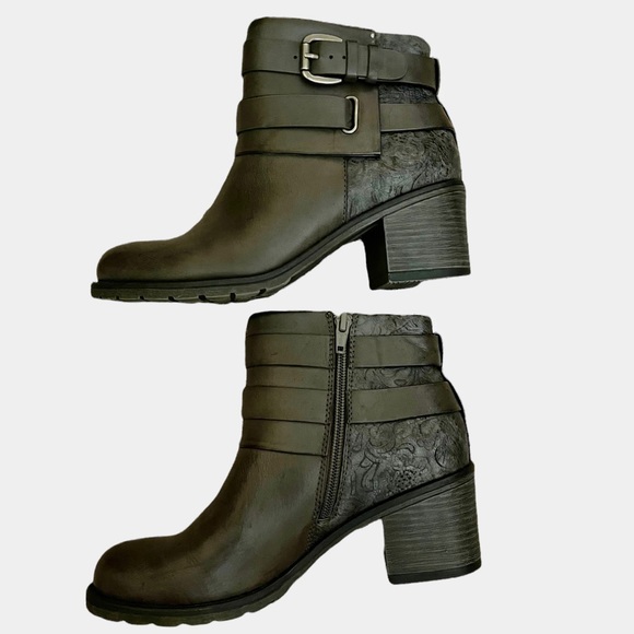Bare traps Flower Embossed Ankle Bootie Boots Faux Leather Zip Up Buckle 7.5